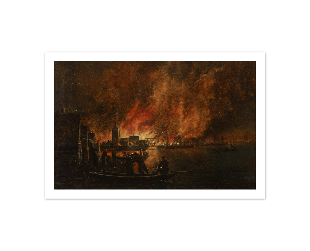 Nightly Fire over Dutch City by Egbert van der Poel - Compact / With Margin / No Frame