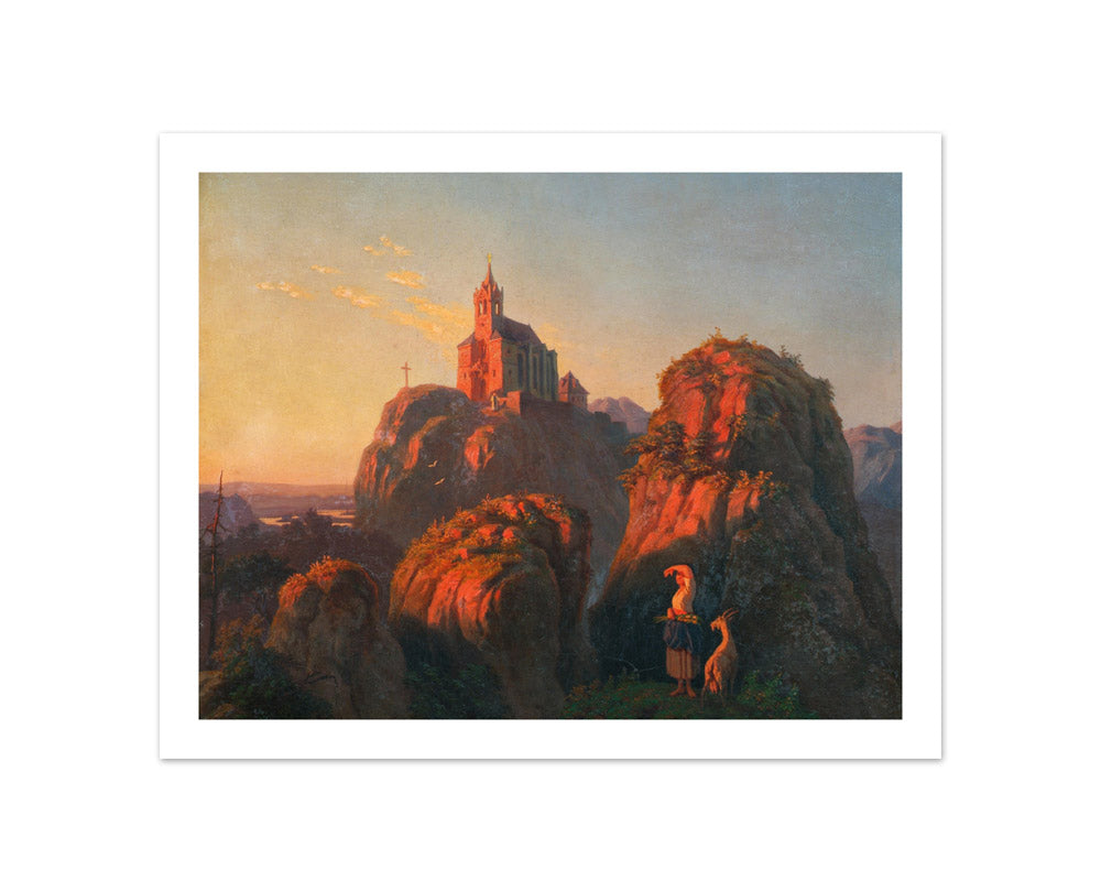 Landscape with Church in the Evening by Emil Ludwig Löhr - Compact / With Margin / No Frame