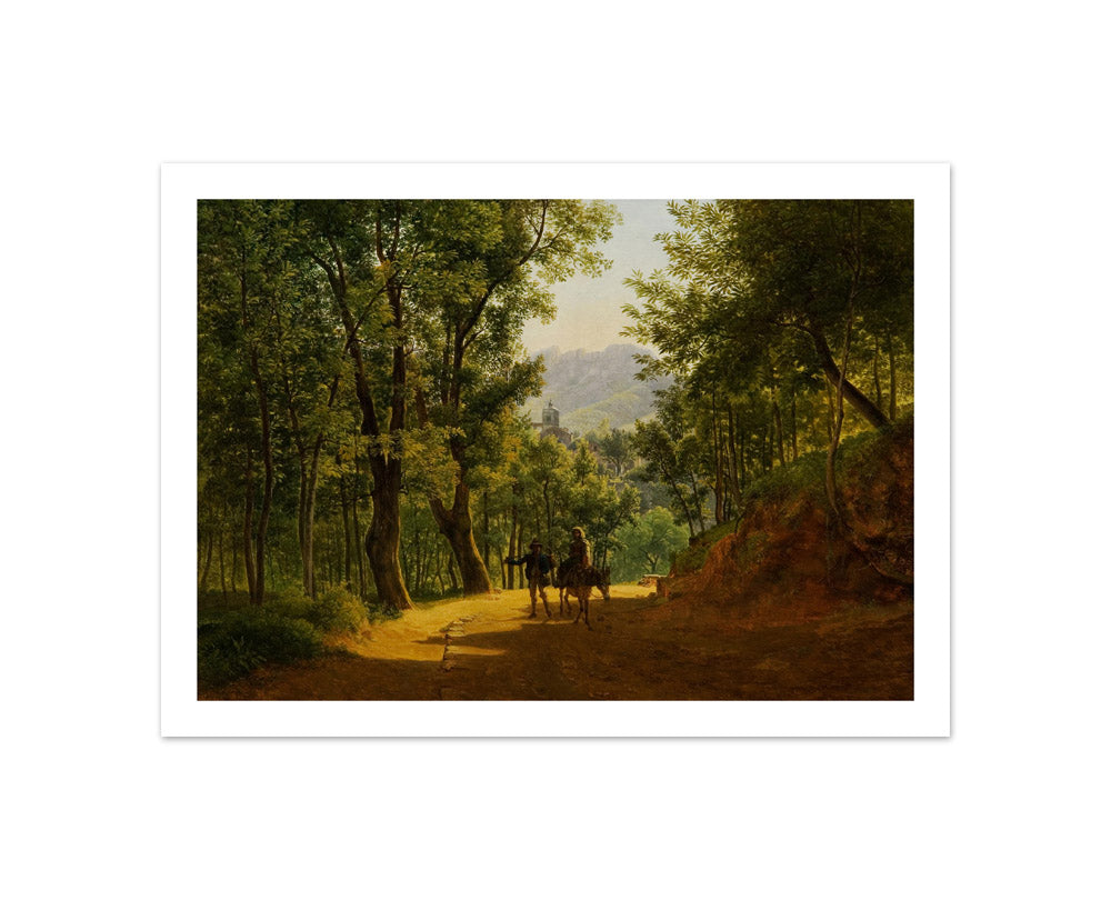 Italian Landscape (Path near Cava de' Tirreni with the Church of Santa Maria Maggiore of Corpo di Cava and Monte Finestra in the background) by Joseph Rebell - Compact / With Margin / No Frame