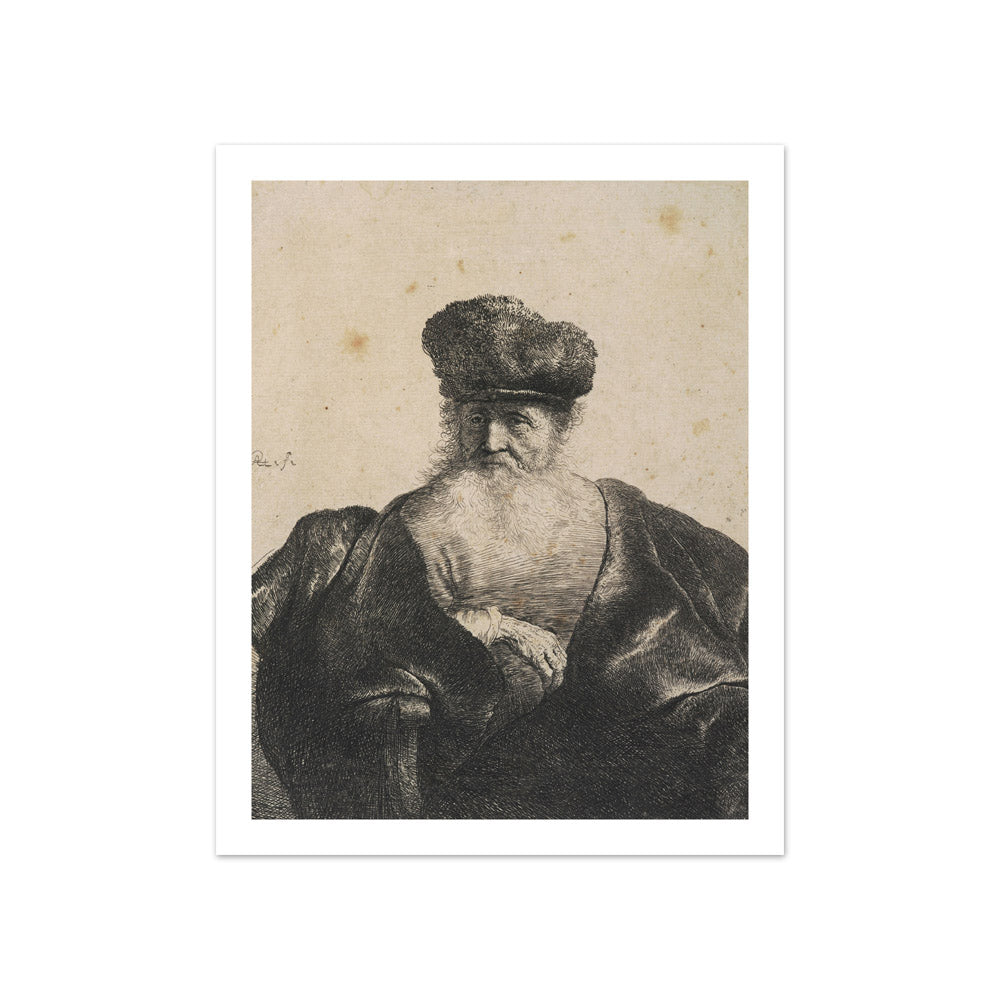 Old man with beard, fur cap, and velvet cloak by Rembrandt van Rijn - Compact / With Margin / No Frame