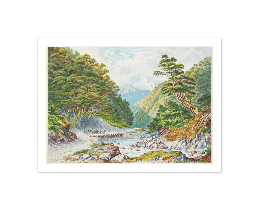 New Zealand Graphic and Descriptive. Otira Gorge, West Coast Road by Charles Decimus Barraud - Compact / With Margin / No Frame
