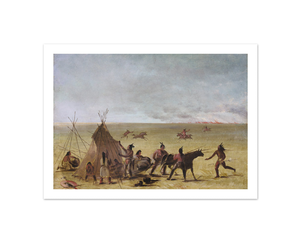 George Catlin - Indian Family Alarmed at the Approach of a Prairie Fire - Compact / With Margin / No Frame