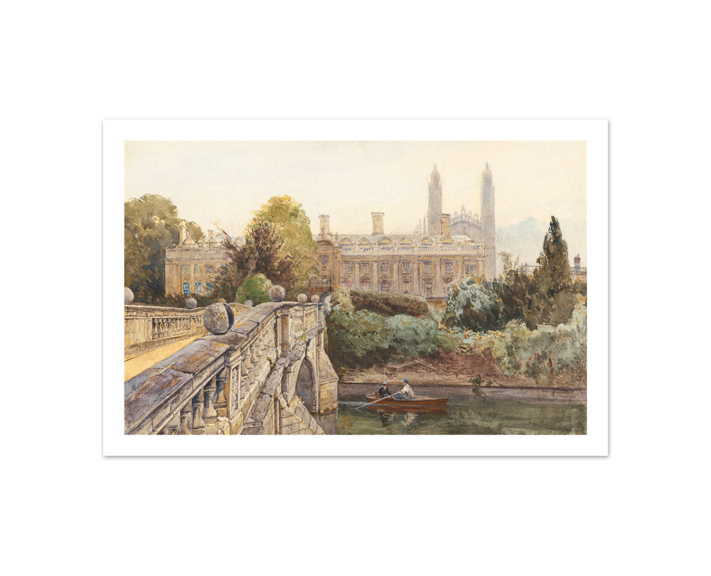 John Fulleylove - Clare College and Bridge over the Cam with King's College in the Background - Compact / With Margin / No Frame
