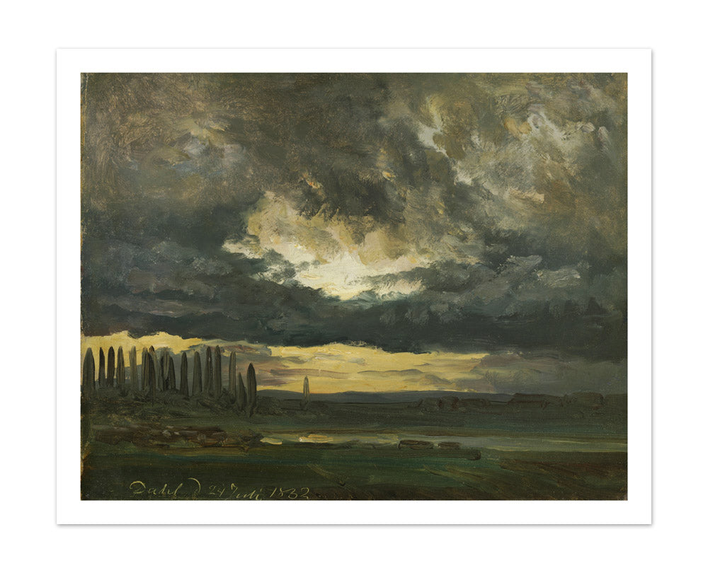 Cloud Study over the Elbe with Poplars by Johan Christian Dahl - Extra Large / With Margin / No Frame