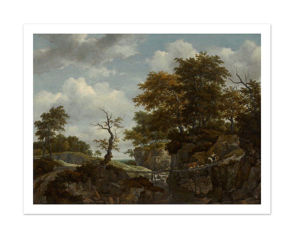 Jacob van Ruisdael - Landscape with Bridge, Cattle, and Figures - Extra Large / With Margin / No Frame