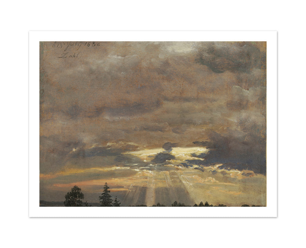 Cloud Study with Sunbeams by Johan Christian Dahl - Large / With Margin / No Frame