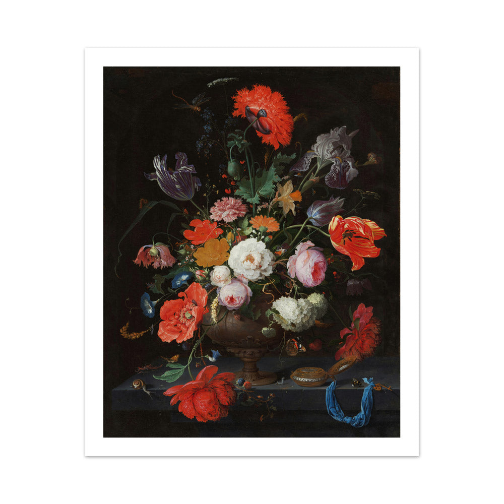 Still Life with Flowers and a Watch by Abraham Mignon - Large / With Margin / No Frame