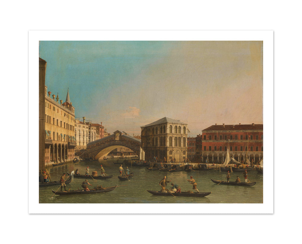 The Grand Canal with the Rialto Bridge and the Fondaco dei Tedeschi by Canaletto - Large / With Margin / No Frame