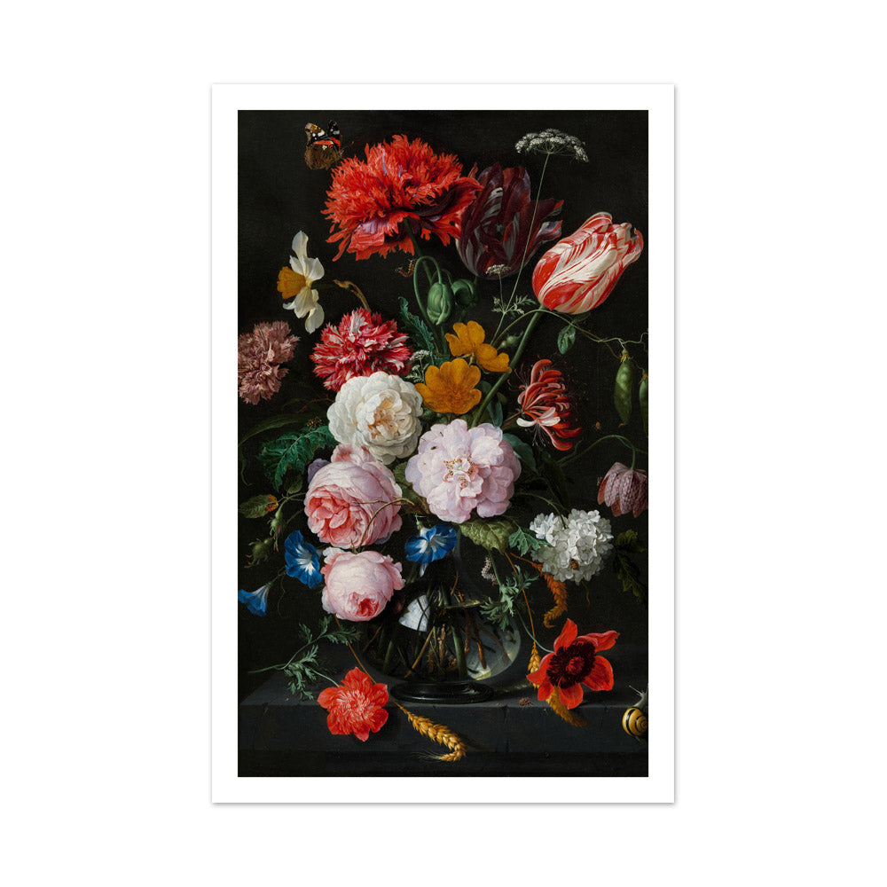 Jan Davidsz de Heem - Still Life with Flowers in a Glass Vase - Large / With Margin / No Frame