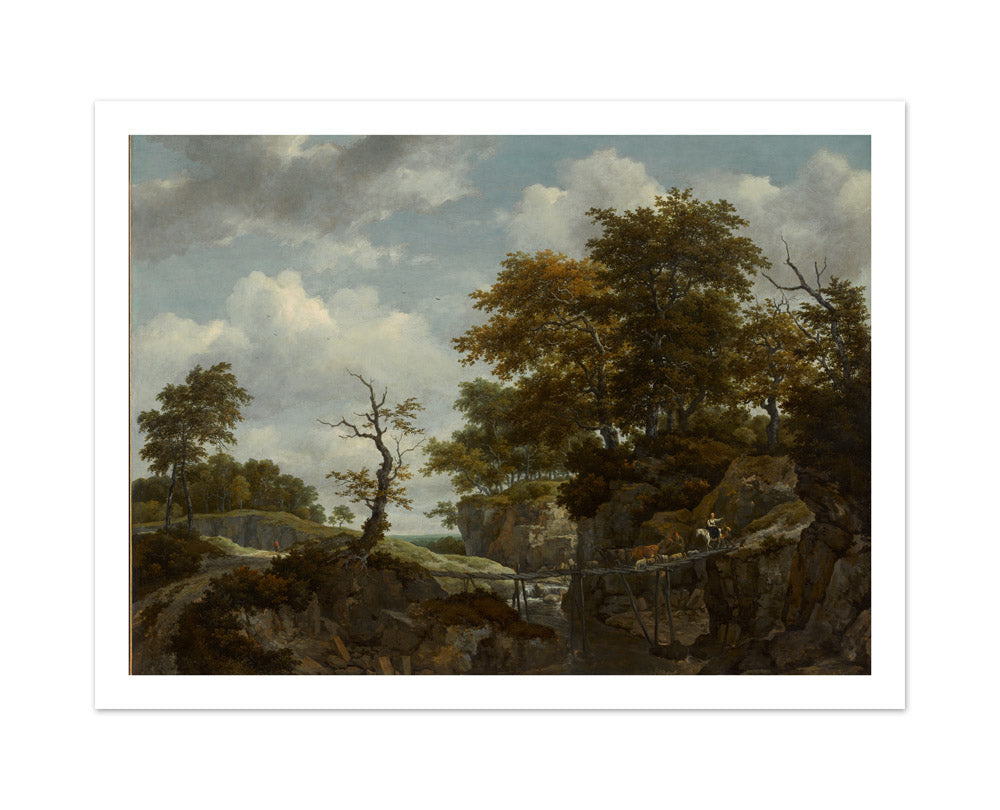 Jacob van Ruisdael - Landscape with Bridge, Cattle, and Figures - Large / With Margin / No Frame