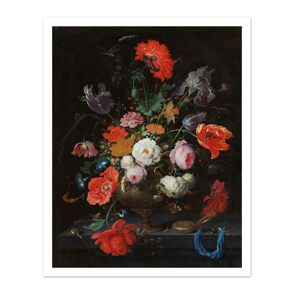 Still Life with Flowers and a Watch by Abraham Mignon - Majestic / With Margin / No Frame