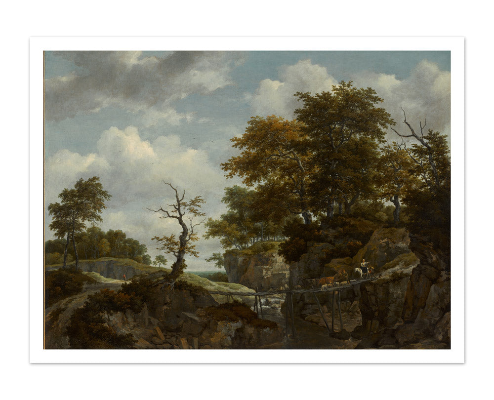 Jacob van Ruisdael - Landscape with Bridge, Cattle, and Figures - Majestic / With Margin / No Frame