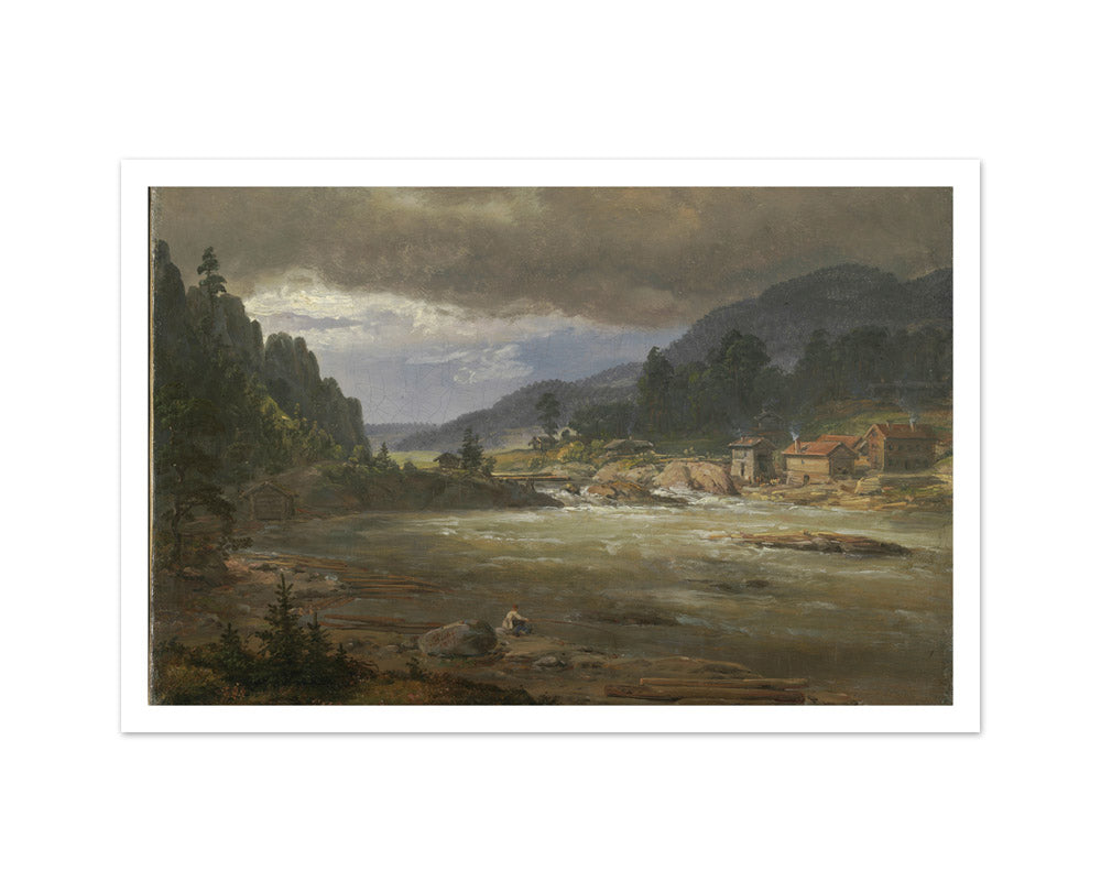 Hellefossen near Hokksund by Johan Christian Dahl - Medium / With Margin / No Frame