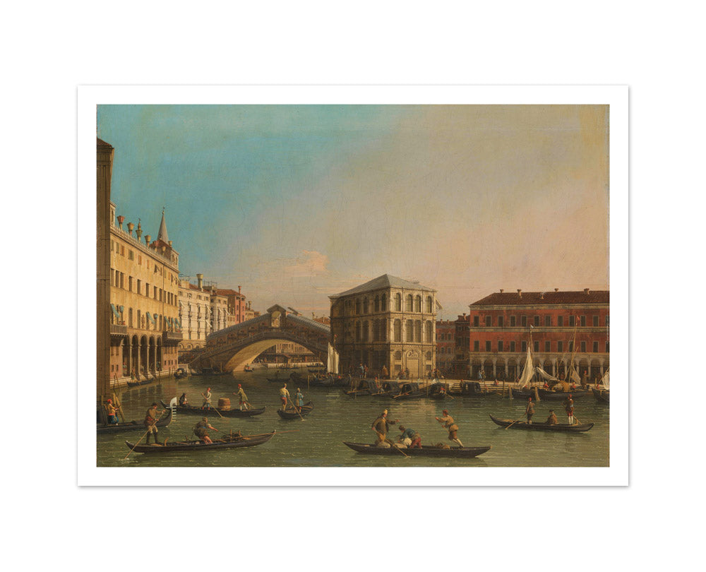 The Grand Canal with the Rialto Bridge and the Fondaco dei Tedeschi by Canaletto - Medium / With Margin / No Frame