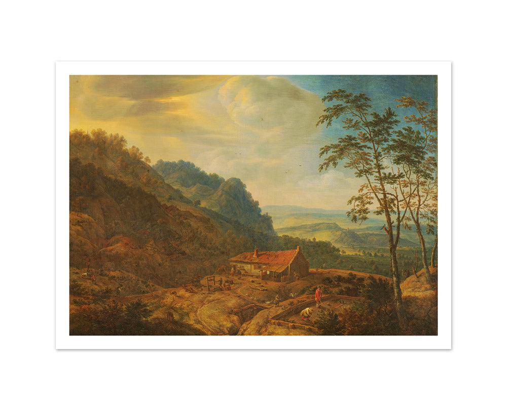 Mountainous Landscape with Farm by Herman Saftleven - Medium / With Margin / No Frame