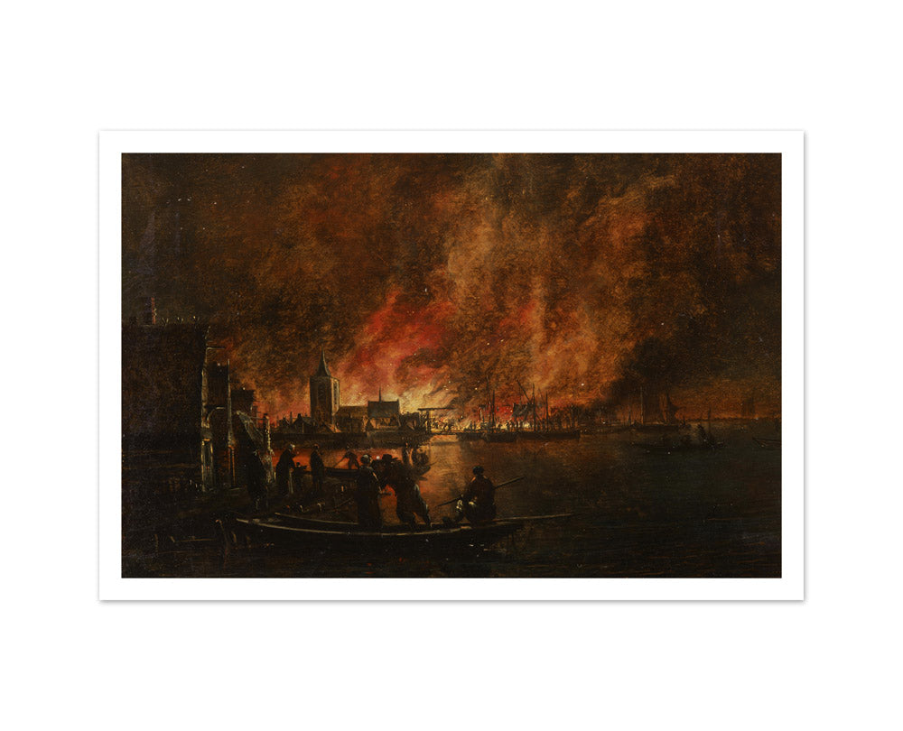 Nightly Fire over Dutch City by Egbert van der Poel - Medium / With Margin / No Frame