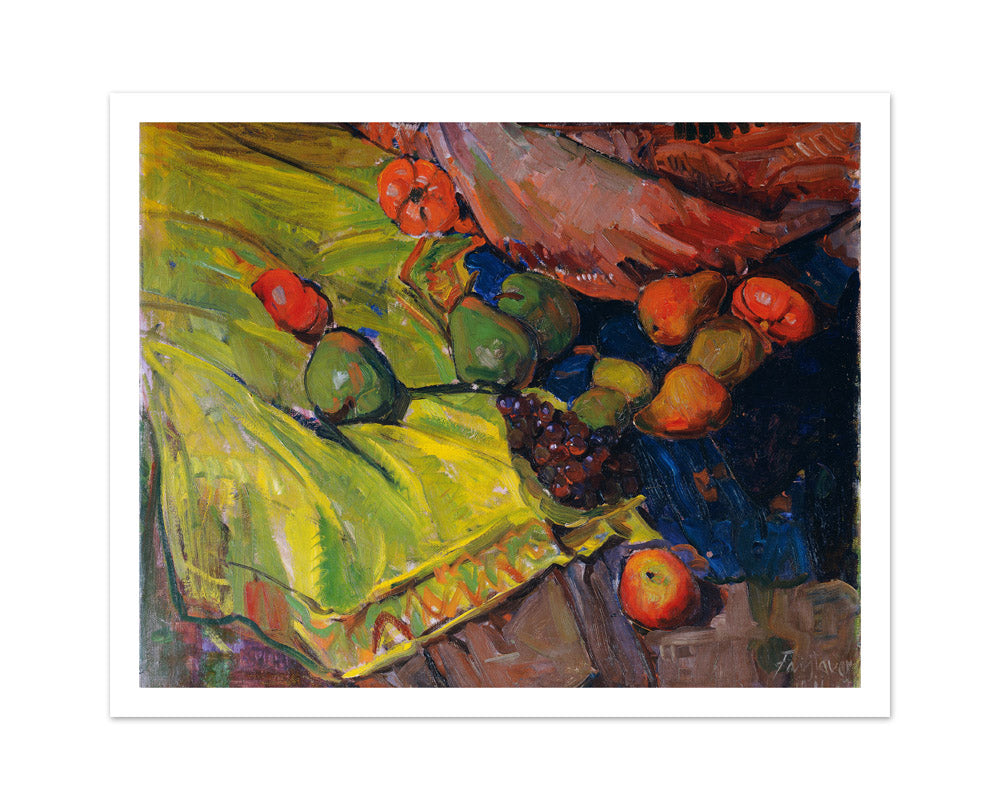 Still life with fruits on green cloth by Anton Faistauer - Medium / With Margin / No Frame