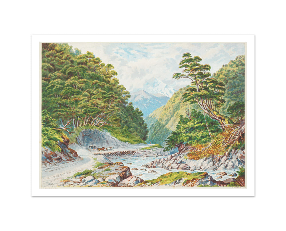 New Zealand Graphic and Descriptive. Otira Gorge, West Coast Road by Charles Decimus Barraud - Medium / With Margin / No Frame