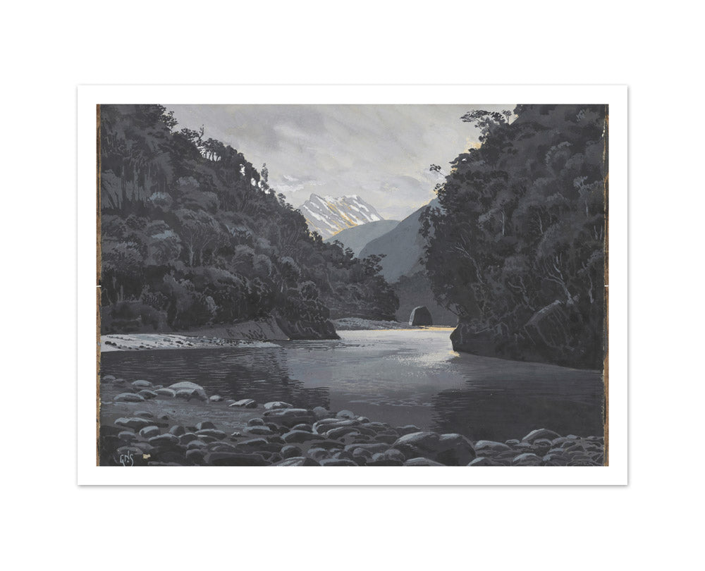 Looking up the Karangarua Range from above the Great Cataract by George Sturtevant - Medium / With Margin / No Frame