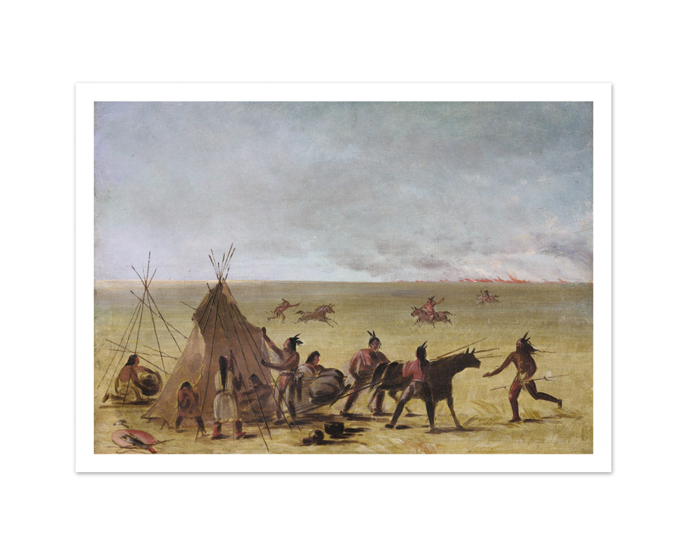 George Catlin - Indian Family Alarmed at the Approach of a Prairie Fire - Medium / With Margin / No Frame
