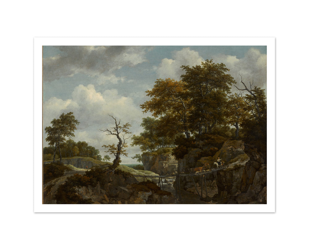 Jacob van Ruisdael - Landscape with Bridge, Cattle, and Figures - Medium / With Margin / No Frame
