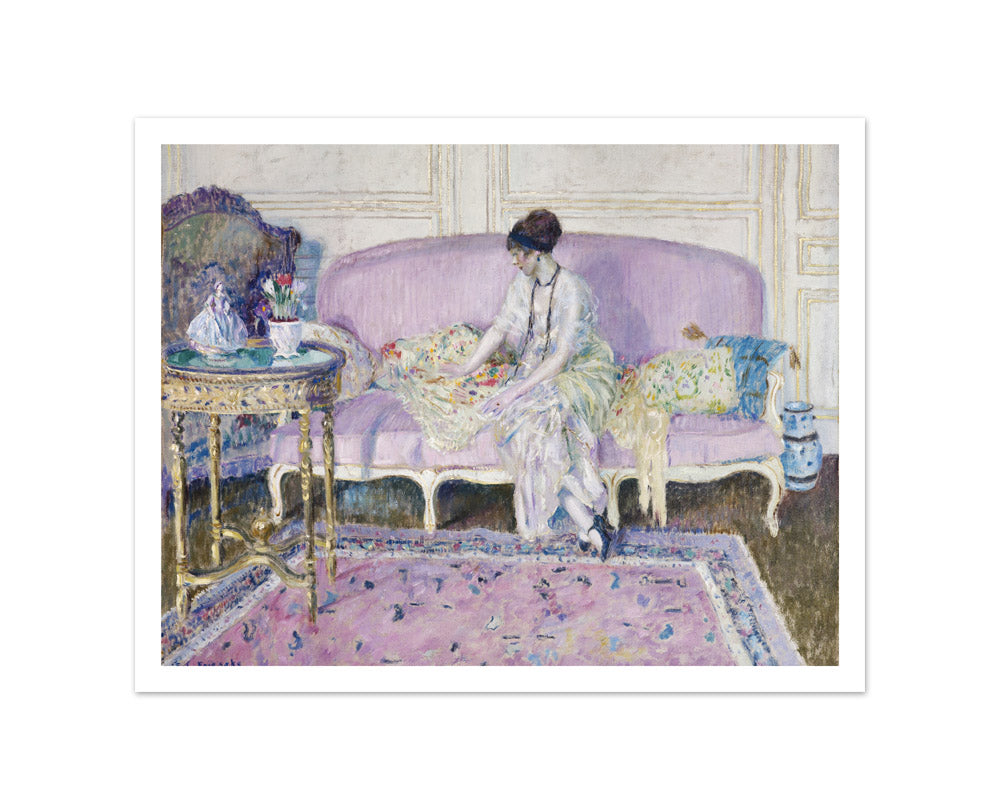 Woman Seated on Sofa in Interior by Frederick Carl Frieseke - Small / With Margin / No Frame