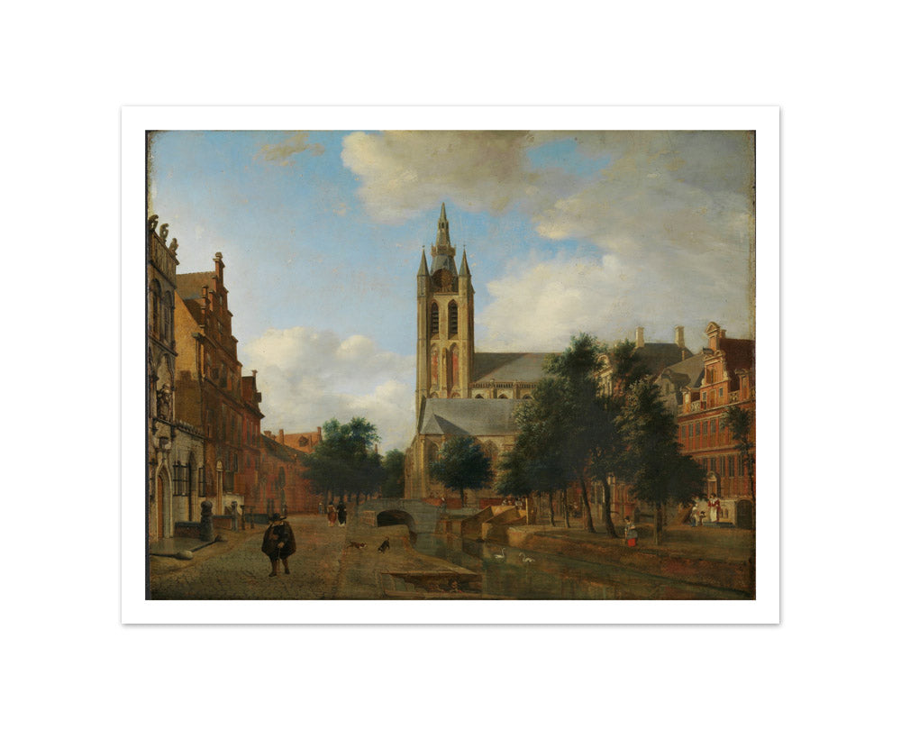 The Oude Delft Canal and the Oude Kerk, Delft by Jan van der Heyden - Small / With Margin / No Frame