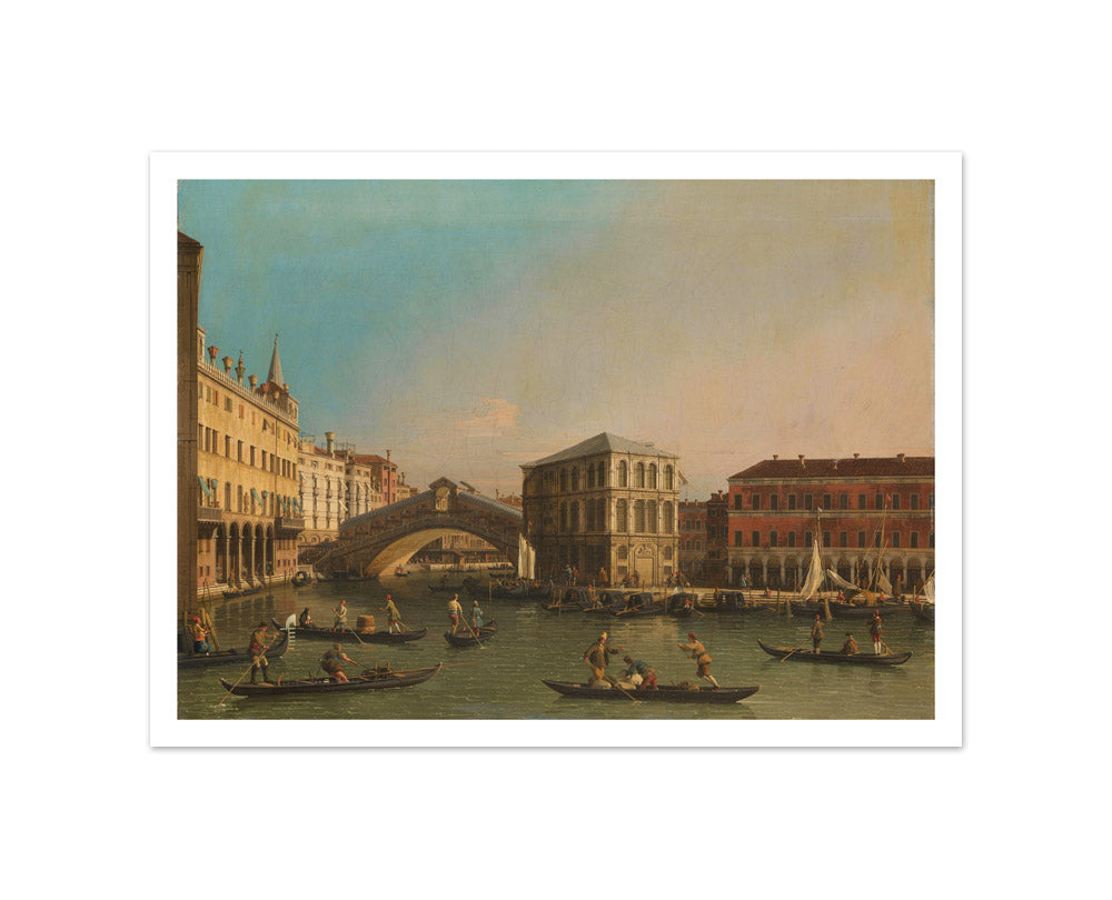 The Grand Canal with the Rialto Bridge and the Fondaco dei Tedeschi by Canaletto - Small / With Margin / No Frame