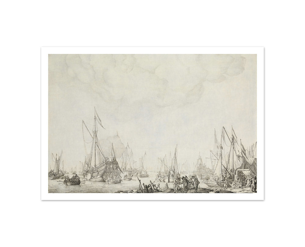 The Royal and State Yachts, possibly the Arrival of Charles II of England at Moerdijk, 1660 by Willem van de Velde the Elder - Small / With Margin / No Frame