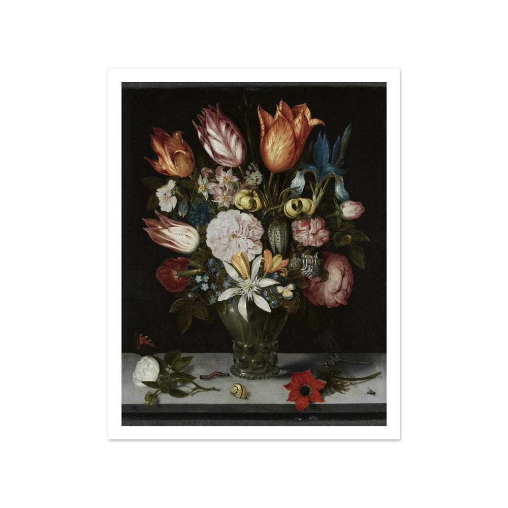 Flowers in a Glass by Ambrosius Bosschaert - Small / With Margin / No Frame
