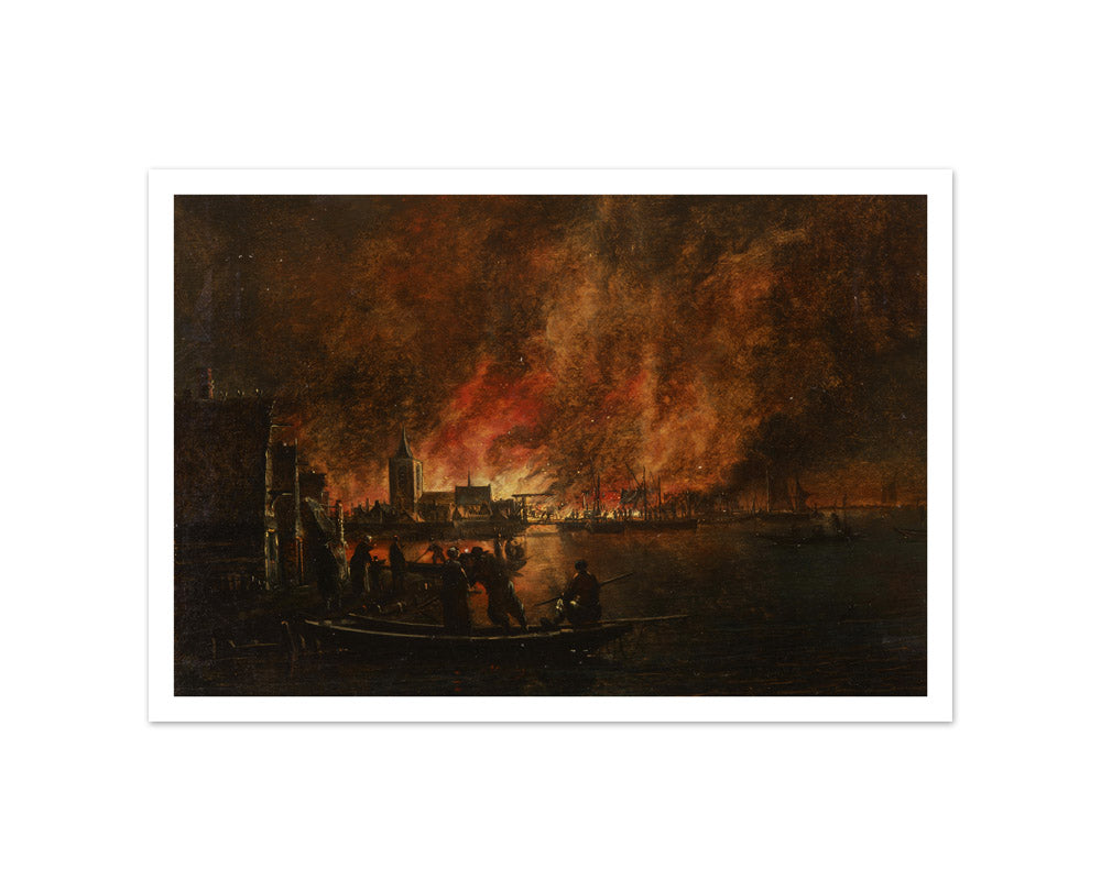 Nightly Fire over Dutch City by Egbert van der Poel - Small / With Margin / No Frame