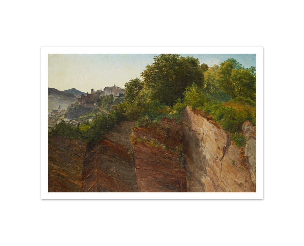 View from Salzburg's Mönchsberg to Hohensalzburg Fortress by Friedrich Loos - Small / With Margin / No Frame