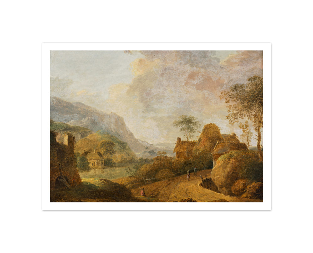 Mountain landscape with river and farm by Christian Hilfgott Brand - Small / With Margin / No Frame