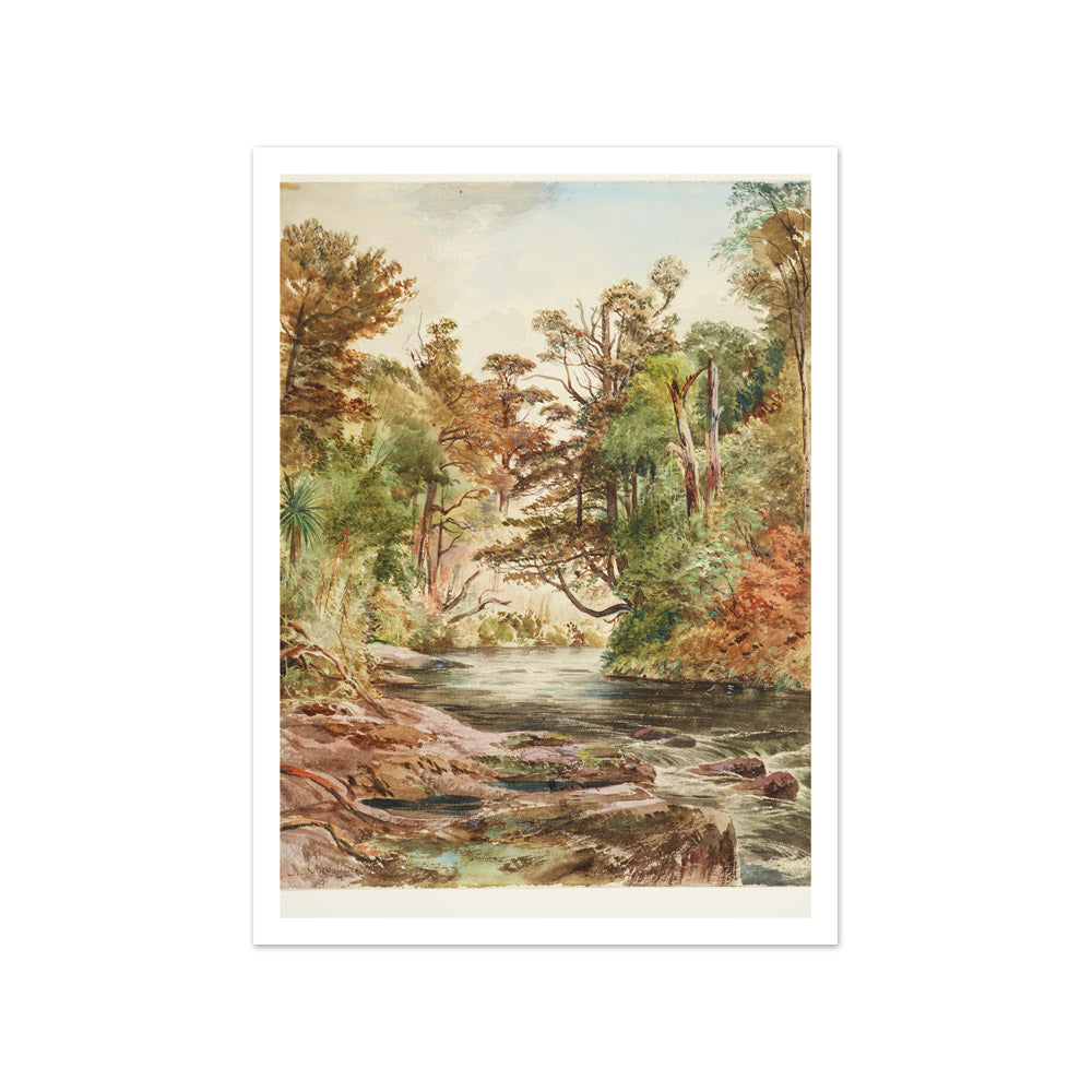 River scene, Porirua river by Nicholas Chevalier - Small / With Margin / No Frame