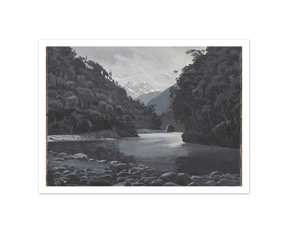 Looking up the Karangarua Range from above the Great Cataract by George Sturtevant - Small / With Margin / No Frame