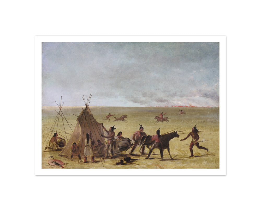 George Catlin - Indian Family Alarmed at the Approach of a Prairie Fire - Small / With Margin / No Frame