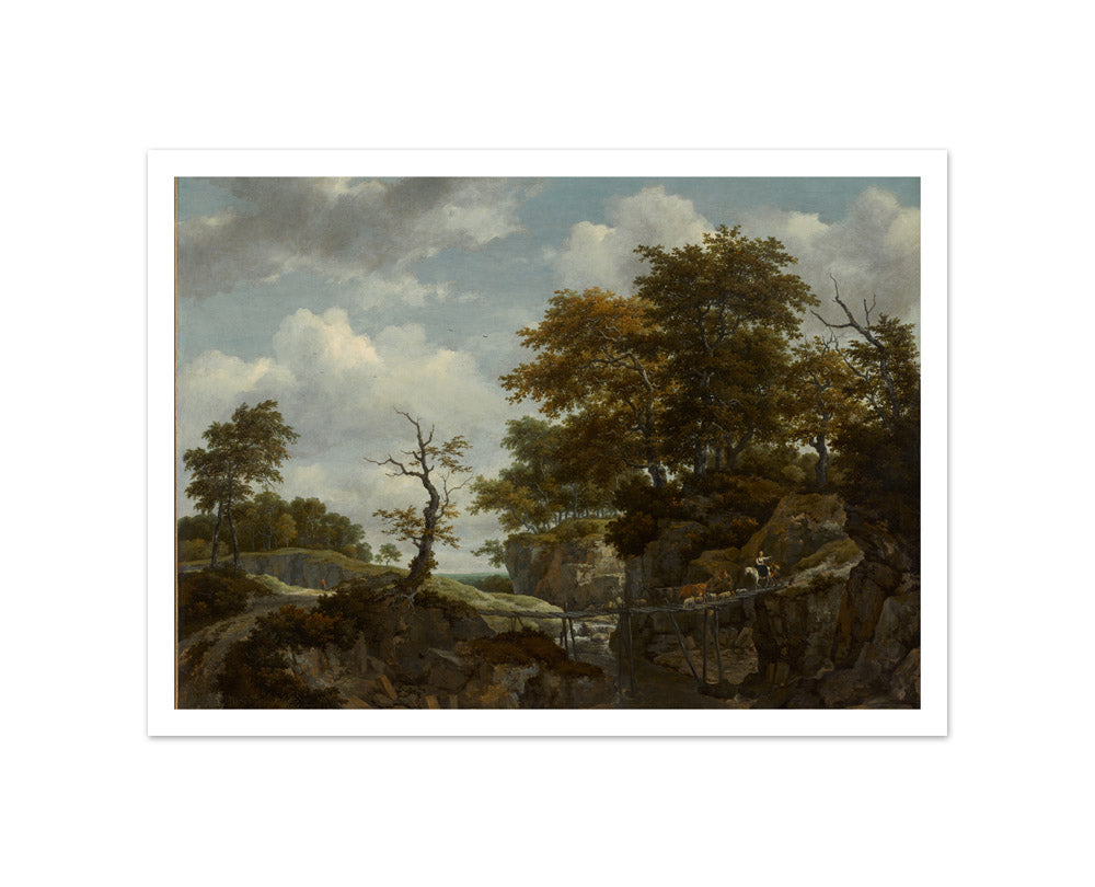 Jacob van Ruisdael - Landscape with Bridge, Cattle, and Figures - Small / With Margin / No Frame