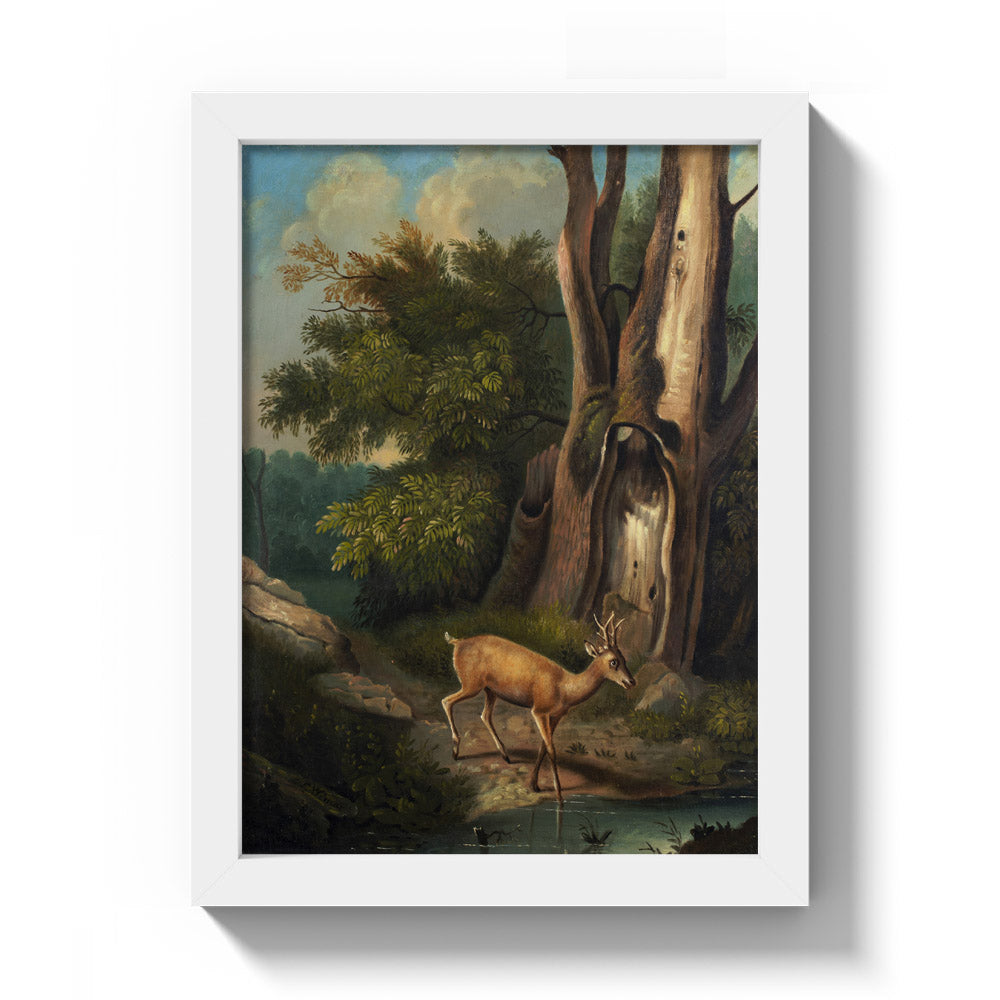 A Woodland Scene with Deer by Charles Ferdinand Wimar - Compact / Full Bleed / White Frame