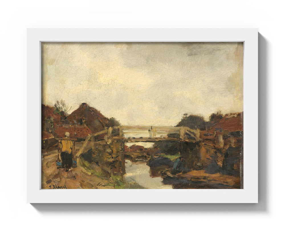 Wooden Bridge across a Canal at Rijswijk by Jacob Maris - Compact / Full Bleed / White Frame