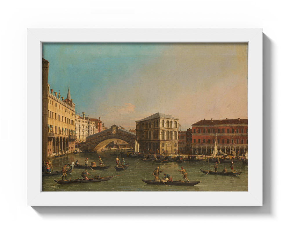 The Grand Canal with the Rialto Bridge and the Fondaco dei Tedeschi by Canaletto - Compact / Full Bleed / White Frame