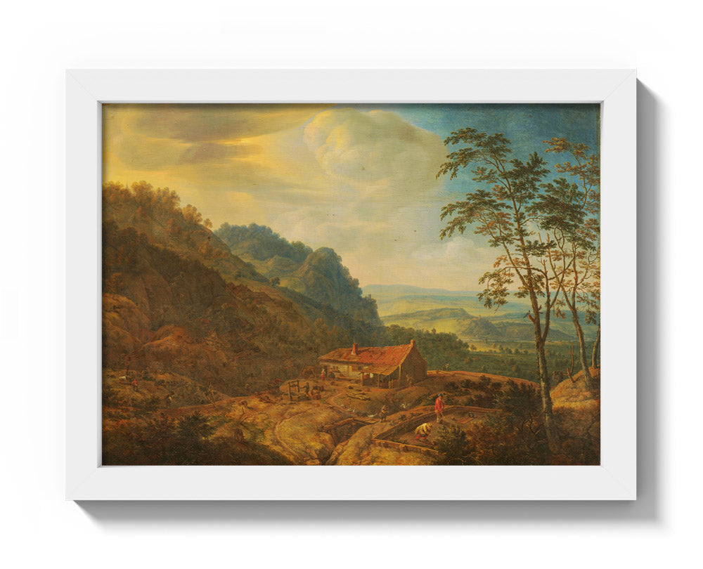 Mountainous Landscape with Farm by Herman Saftleven - Compact / Full Bleed / White Frame
