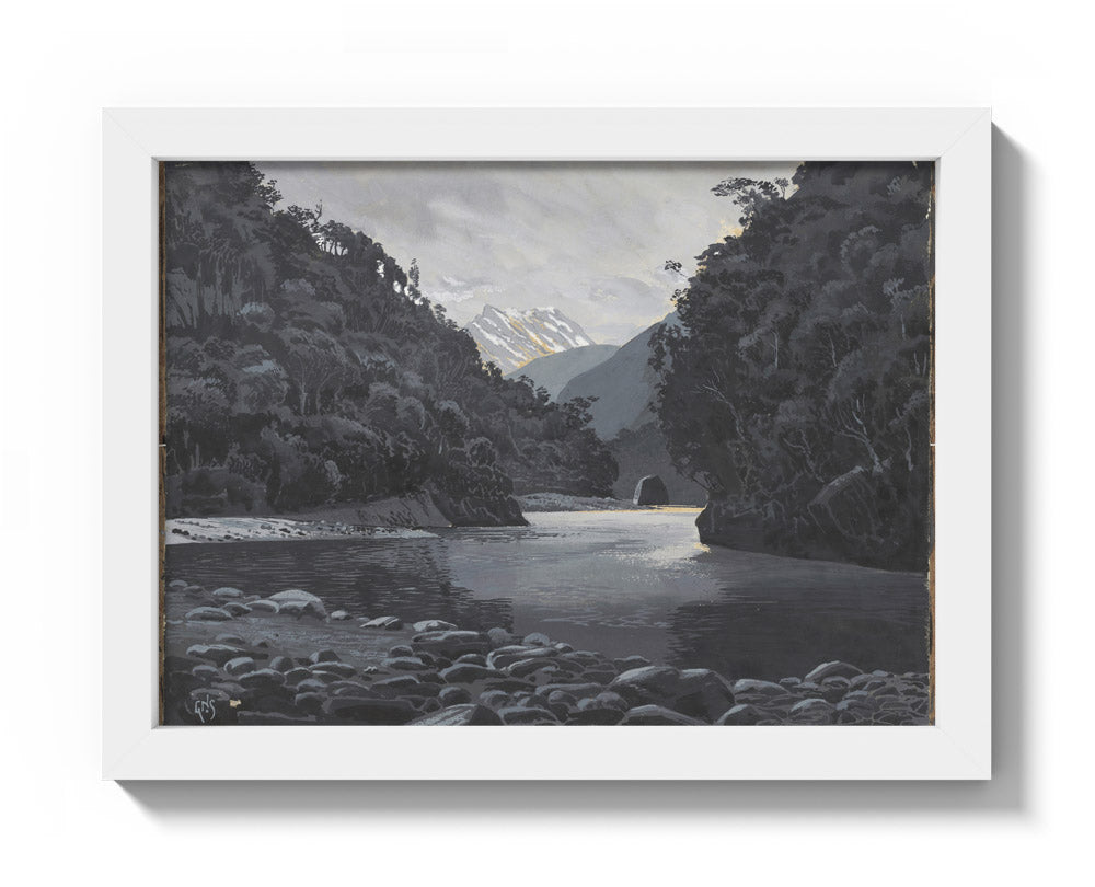 Looking up the Karangarua Range from above the Great Cataract by George Sturtevant - Compact / Full Bleed / White Frame