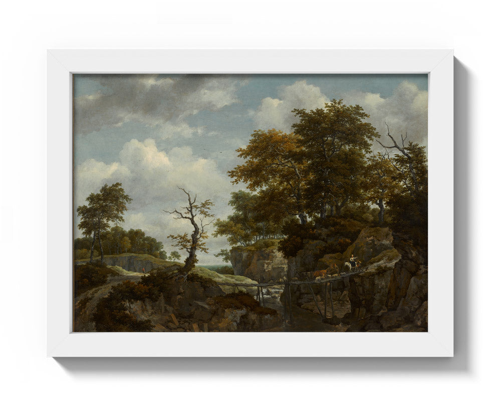 Jacob van Ruisdael - Landscape with Bridge, Cattle, and Figures - Compact / Full Bleed / White Frame