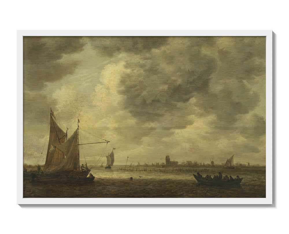 The River Oude Maas near Dordrecht by Jan van Goyen - Extra Large / Full Bleed / White Frame