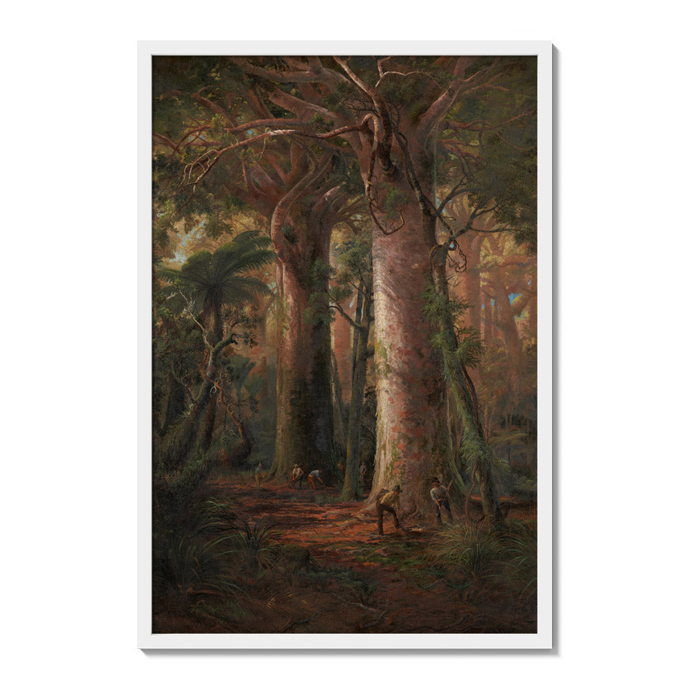 Scene of Kauri Bush, gumdiggers at work by Charles Blomfield - Extra Large / Full Bleed / White Frame