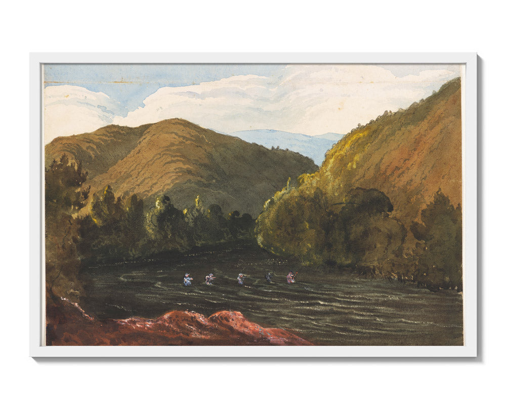 On the Buller River, Near Lake Arthur, Rotoiti by Sir William Fox KCMG - Extra Large / Full Bleed / White Frame