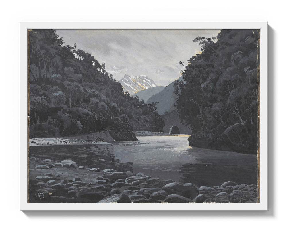 Looking up the Karangarua Range from above the Great Cataract by George Sturtevant - Large / Full Bleed / White Frame