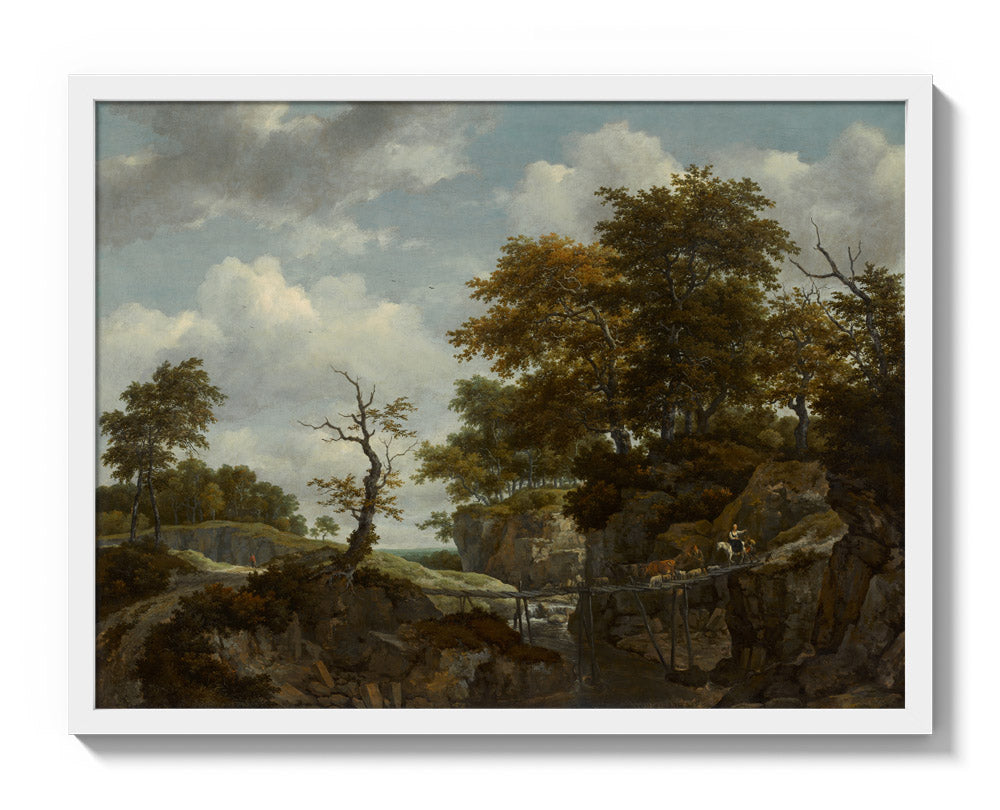 Jacob van Ruisdael - Landscape with Bridge, Cattle, and Figures - Large / Full Bleed / White Frame