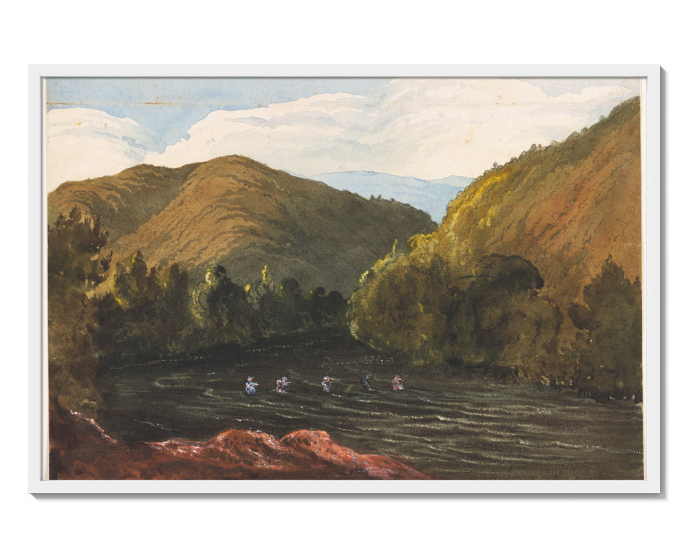 On the Buller River, Near Lake Arthur, Rotoiti by Sir William Fox KCMG - Majestic / Full Bleed / White Frame
