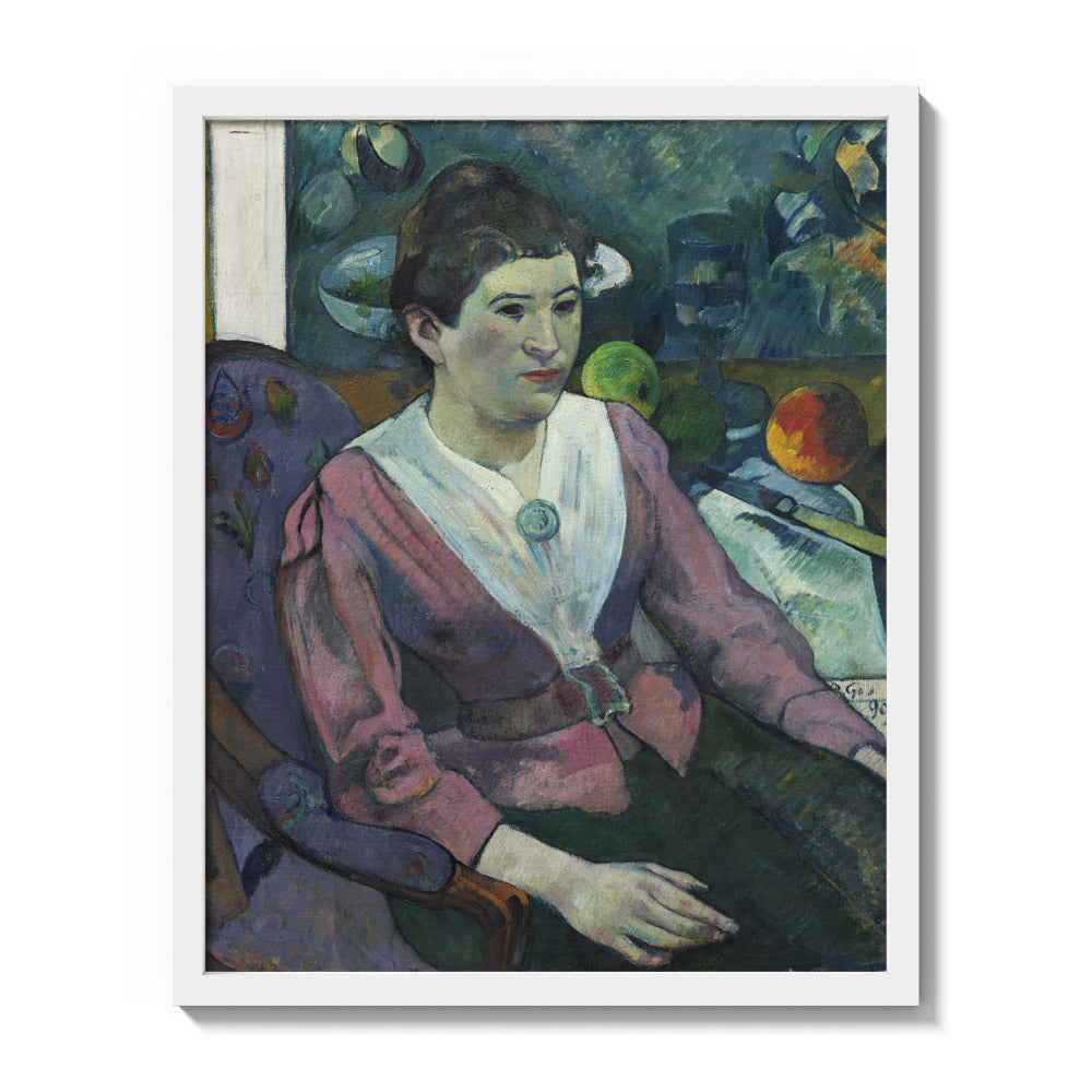 Woman in Front of a Still Life by Cezanne by Paul Gauguin - Medium / Full Bleed / White Frame